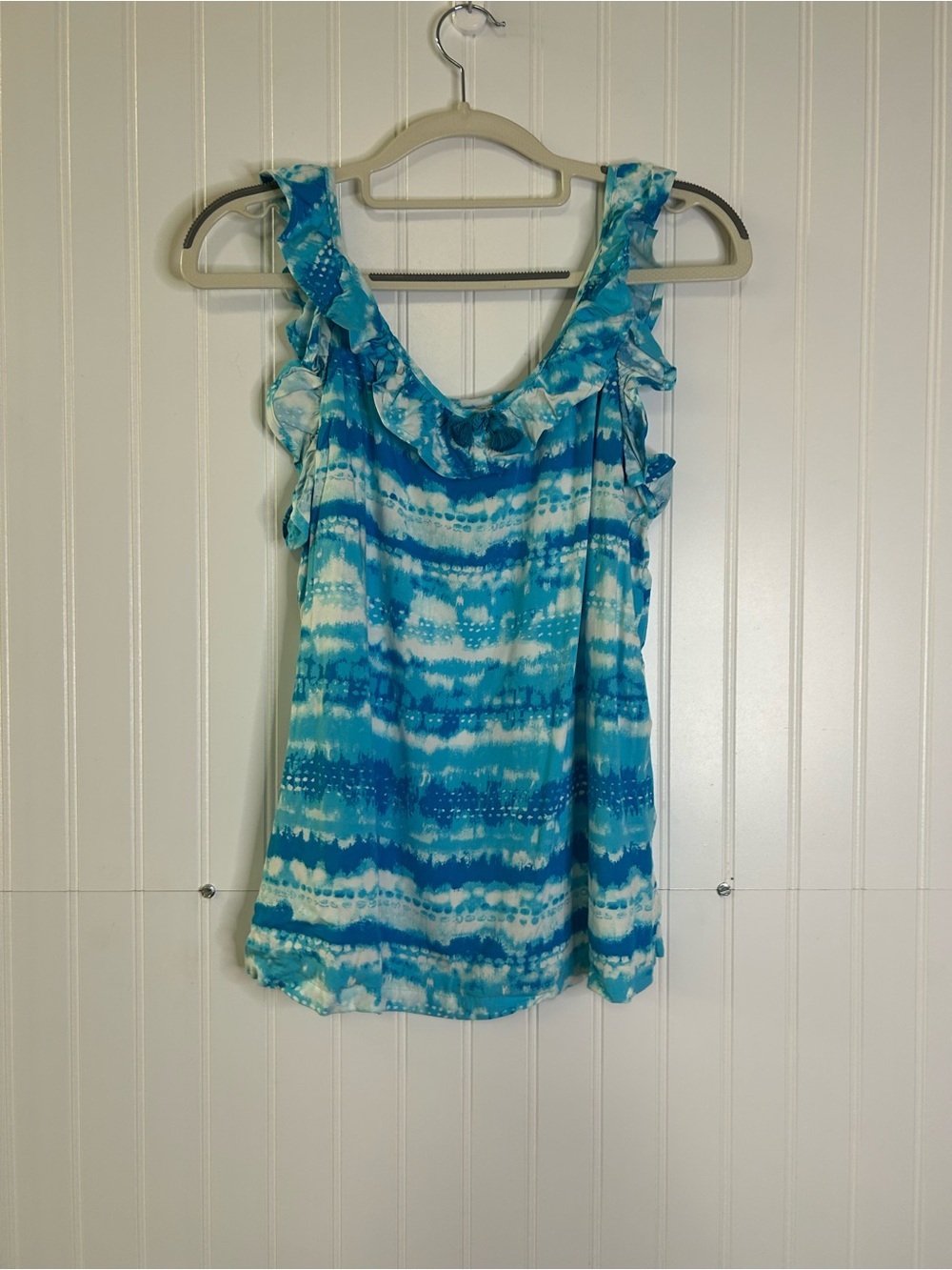 Wonder Nation Blue Tie-Dye Ruffle Shoulder Top Girls XXL